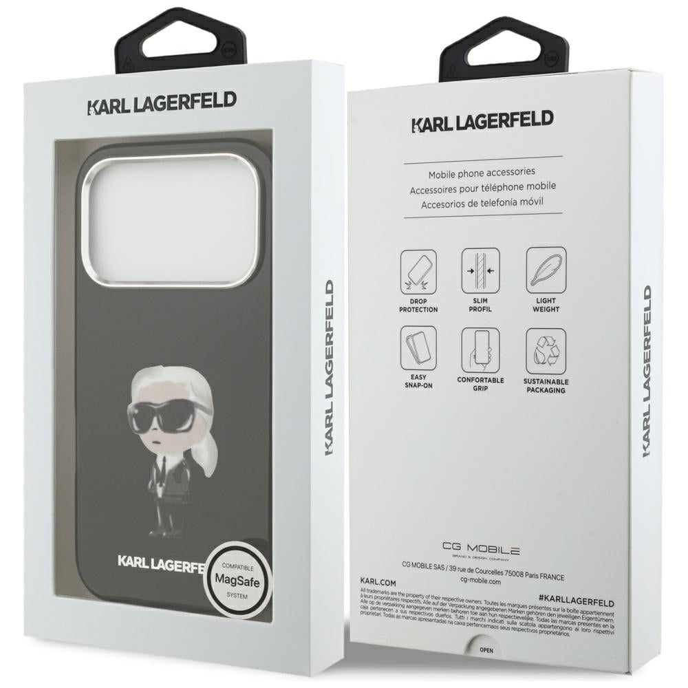 MagSafe tok Apple iPhone 17 Pro-hoz, Karl Lagerfeld, IML Aquarelle Karl Ikonik, Fekete