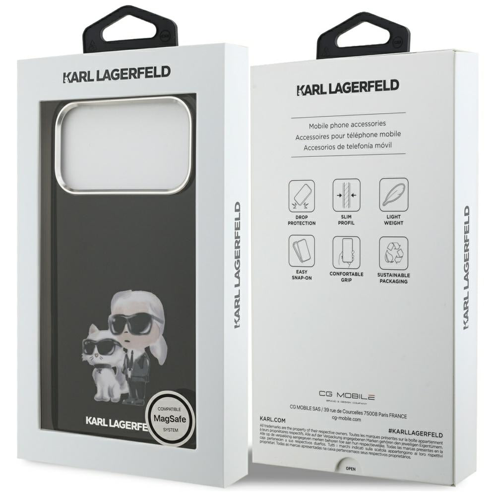 MagSafe tok Apple iPhone 17 Pro-hoz, Karl Lagerfeld, IML Aquarelle Logo Karl & Choupette, Fekete