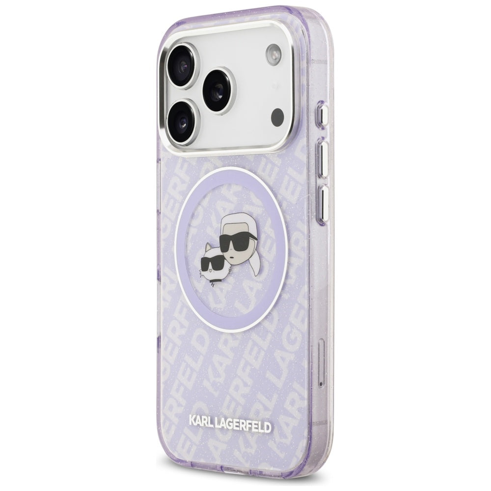 MagSafe Case for Apple iPhone 17 Pro, Karl Lagerfeld, IML Glitter Karl & Choupette's Heads, Purple