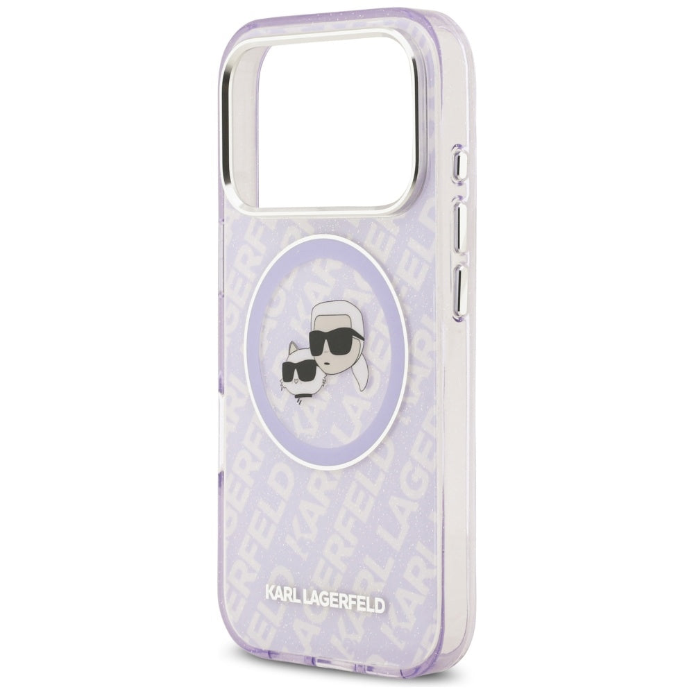 MagSafe Case for Apple iPhone 17 Pro, Karl Lagerfeld, IML Glitter Karl & Choupette's Heads, Purple