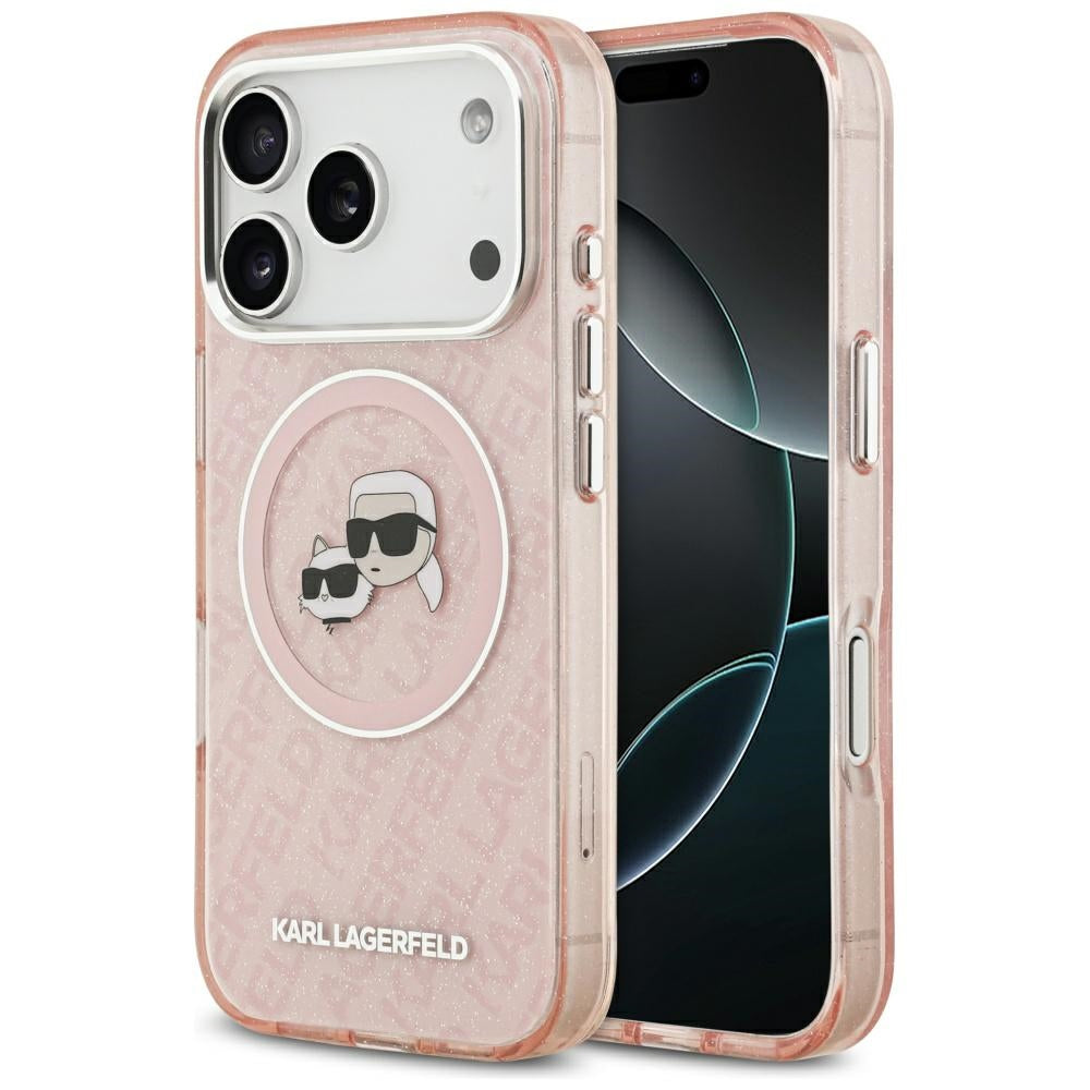 MagSafe tok Apple iPhone 17 Pro-hoz, Karl Lagerfeld, IML Glitter Karl & Choupette`s Heads, Rózsaszín