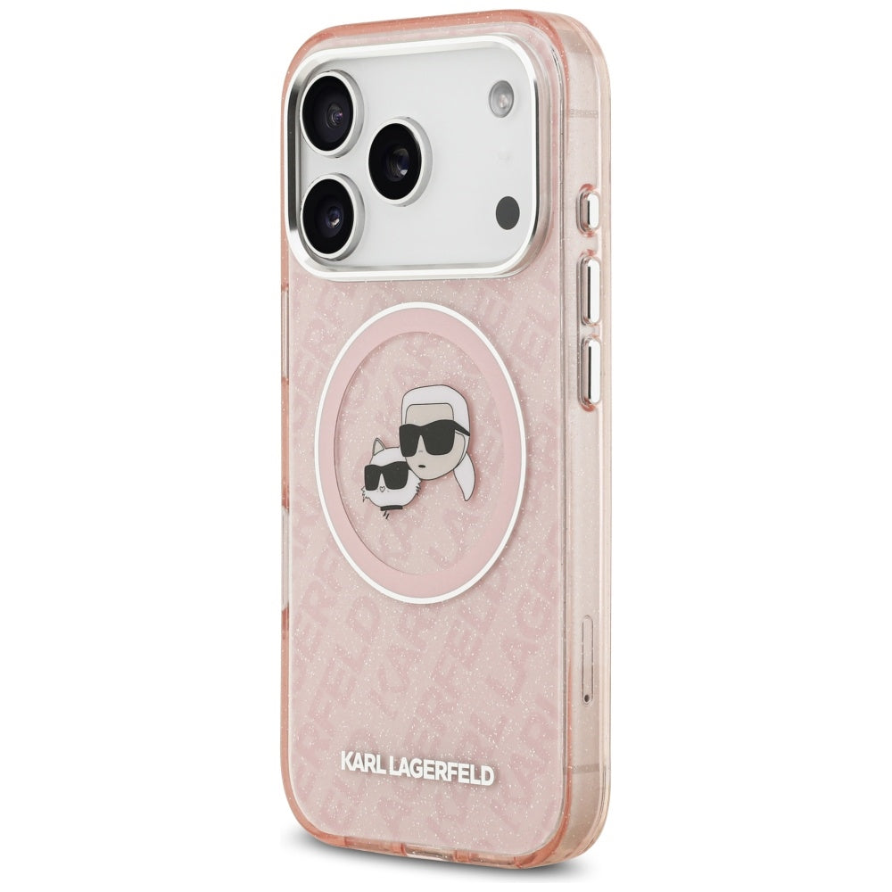 MagSafe tok Apple iPhone 17 Pro-hoz, Karl Lagerfeld, IML Glitter Karl & Choupette`s Heads, Rózsaszín