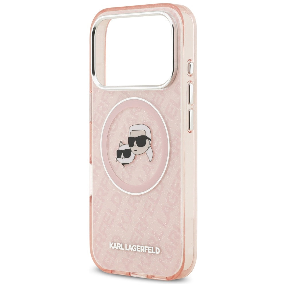 MagSafe tok Apple iPhone 17 Pro-hoz, Karl Lagerfeld, IML Glitter Karl & Choupette`s Heads, Rózsaszín