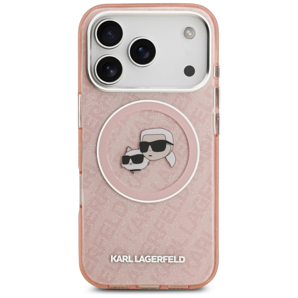 MagSafe tok Apple iPhone 17 Pro-hoz, Karl Lagerfeld, IML Glitter Karl & Choupette`s Heads, Rózsaszín
