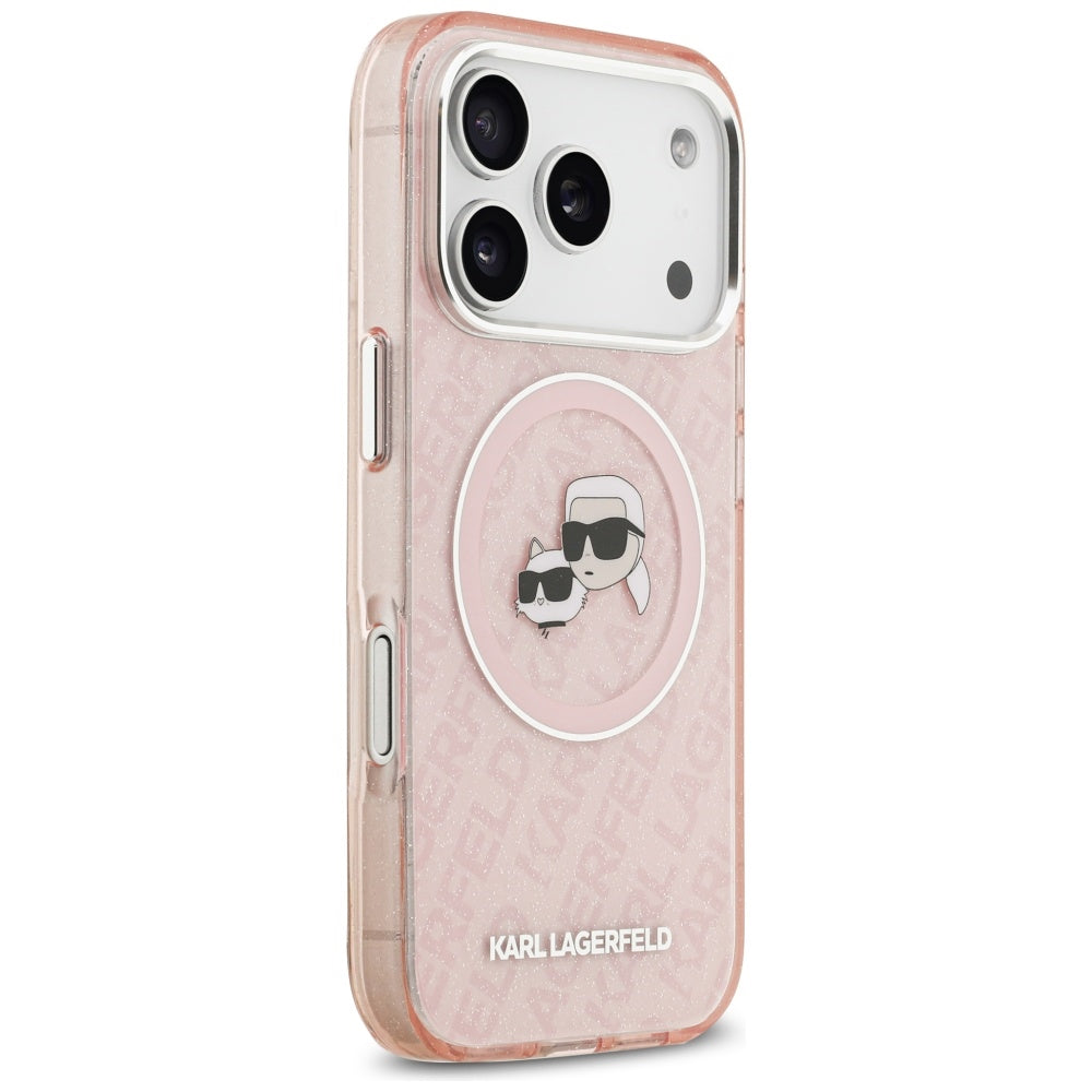 MagSafe tok Apple iPhone 17 Pro-hoz, Karl Lagerfeld, IML Glitter Karl & Choupette`s Heads, Rózsaszín