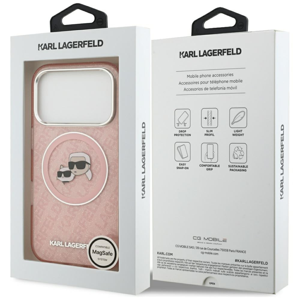 MagSafe tok Apple iPhone 17 Pro-hoz, Karl Lagerfeld, IML Glitter Karl & Choupette`s Heads, Rózsaszín