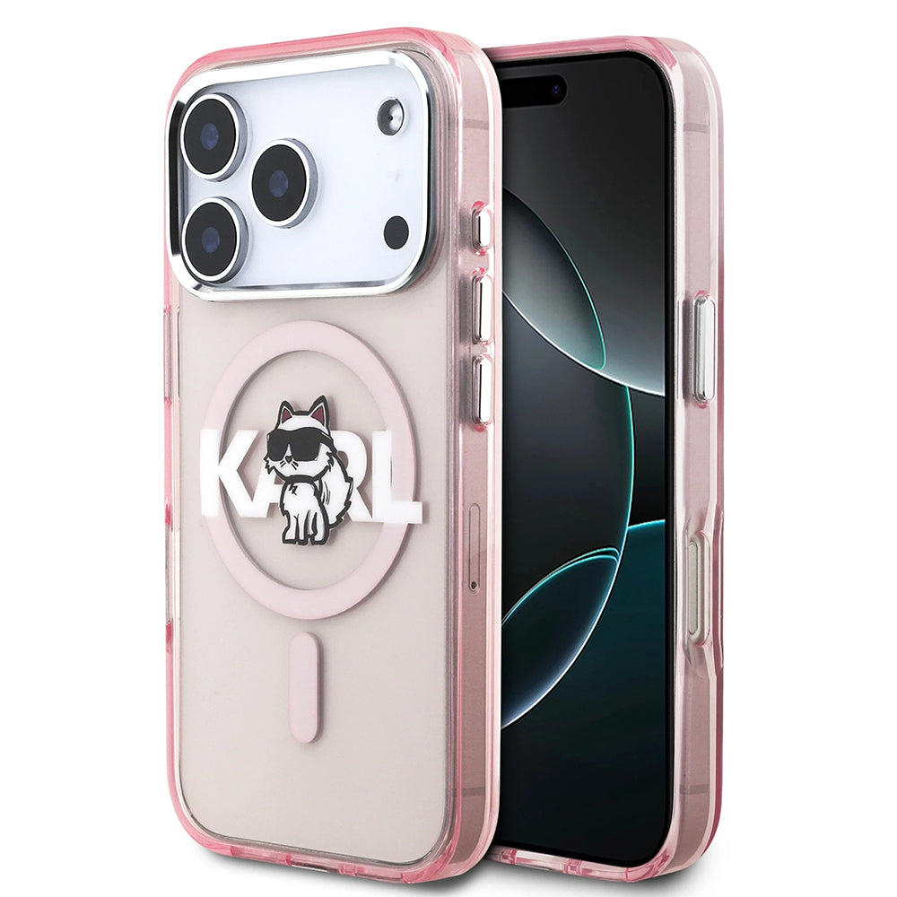 MagSafe tok Apple iPhone 17 Pro-hoz, Karl Lagerfeld, IML Sketch Logo Choupette, Rózsaszín