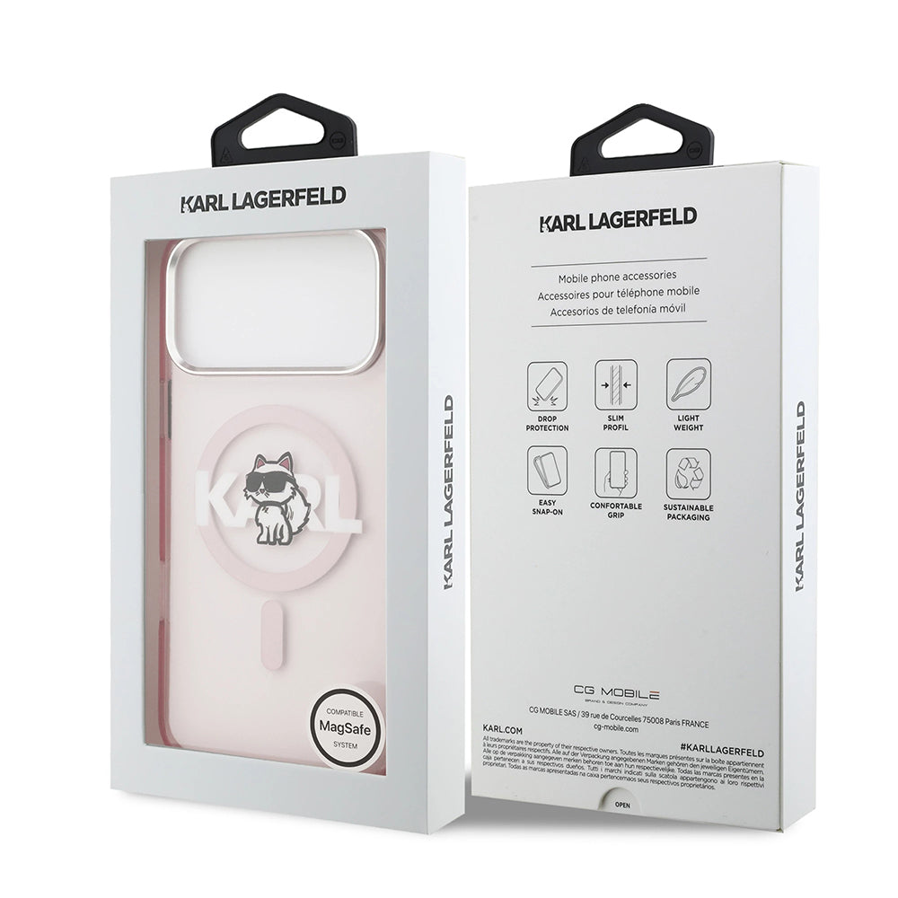 MagSafe tok Apple iPhone 17 Pro-hoz, Karl Lagerfeld, IML Sketch Logo Choupette, Rózsaszín