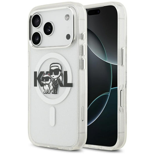 MagSafe tok Apple iPhone 17 Pro-hoz, Karl Lagerfeld, IML Sketch Logo Glitter Karl & Choupette, Átlátszó