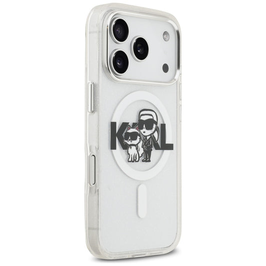 MagSafe tok Apple iPhone 17 Pro-hoz, Karl Lagerfeld, IML Sketch Logo Glitter Karl & Choupette, Átlátszó