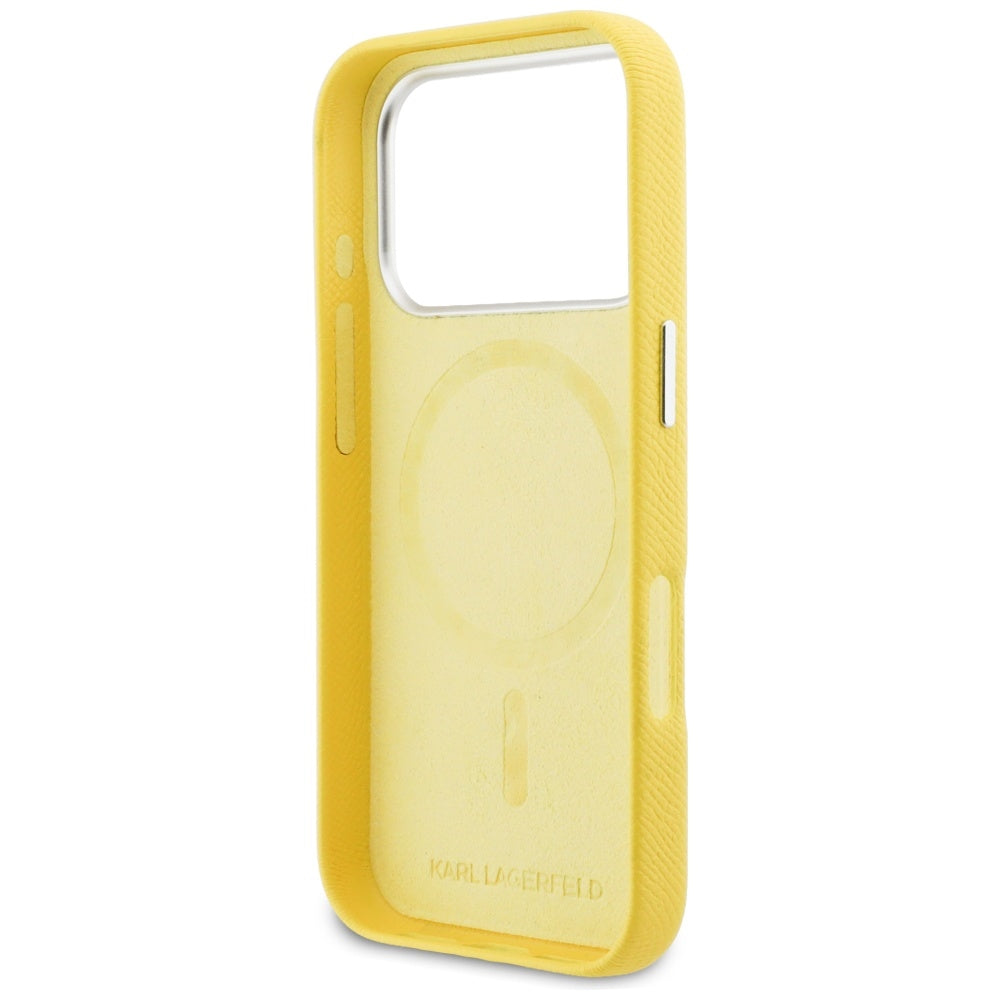 MagSafe Case for Apple iPhone 17 Pro, Karl Lagerfeld, Saffiano Karl & Choupette Pins, Yellow