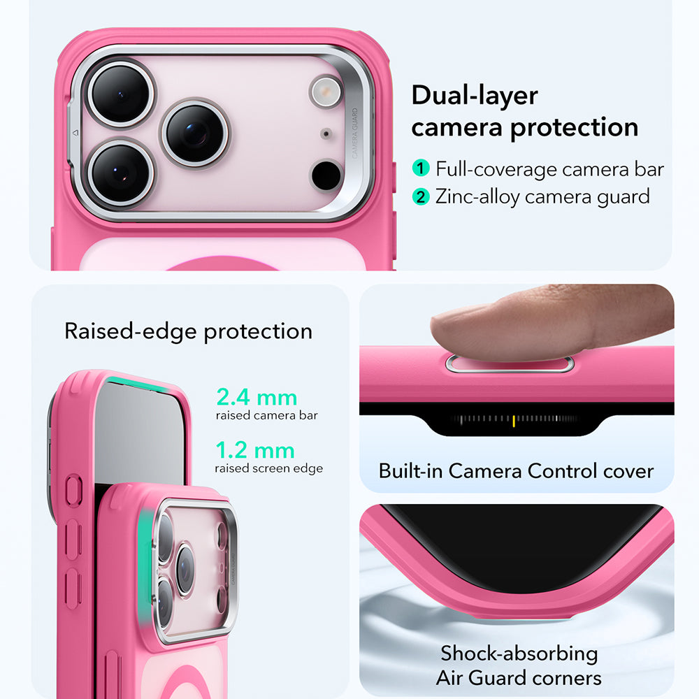 MagSafe tok Apple iPhone 17 Pro Max-hoz, ESR, Classic Hybrid Kickstand, Szatén Rózsaszín