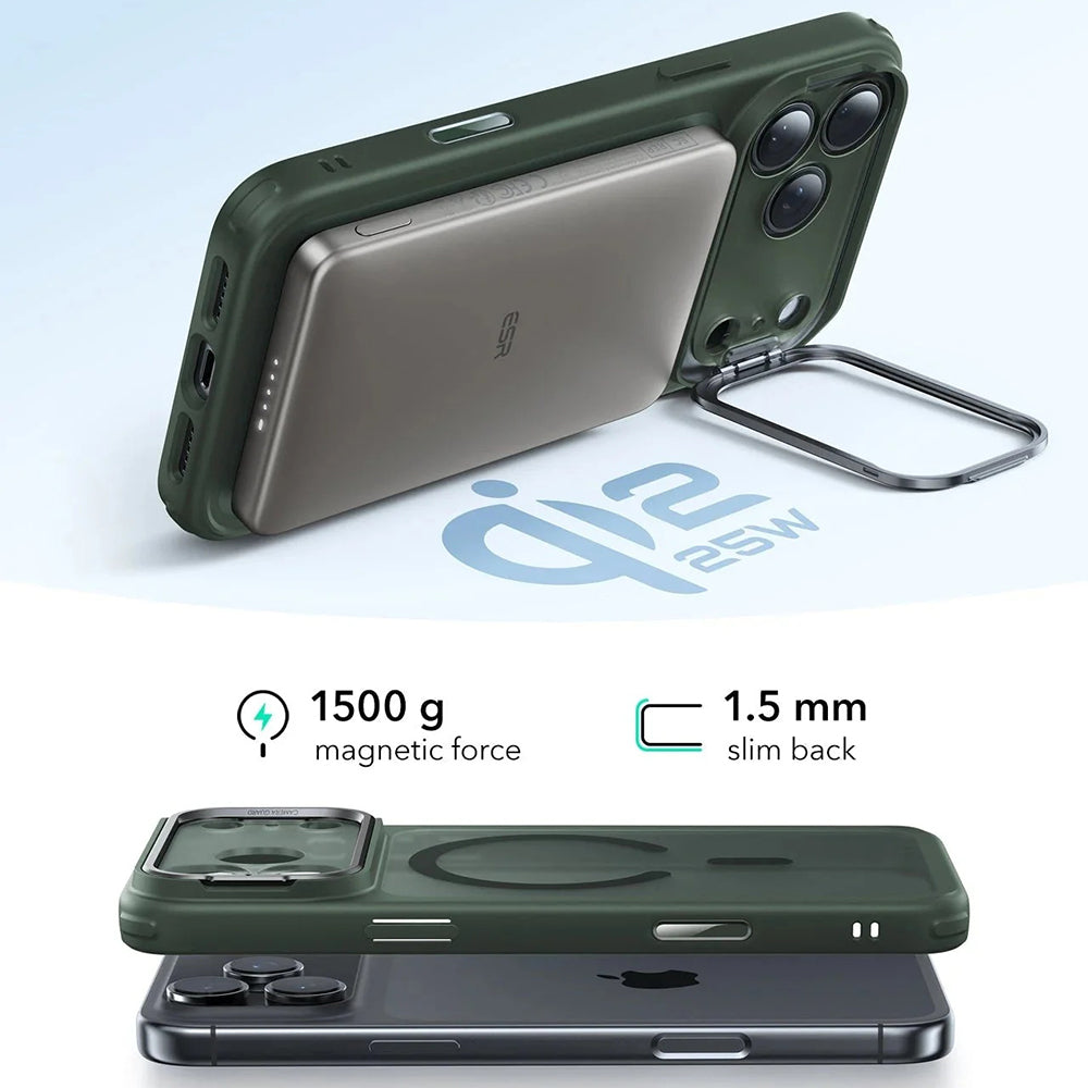 MagSafe tok Apple iPhone 17 Pro Max-hoz, ESR, Classic Hybrid Kickstand, Szaténzöld