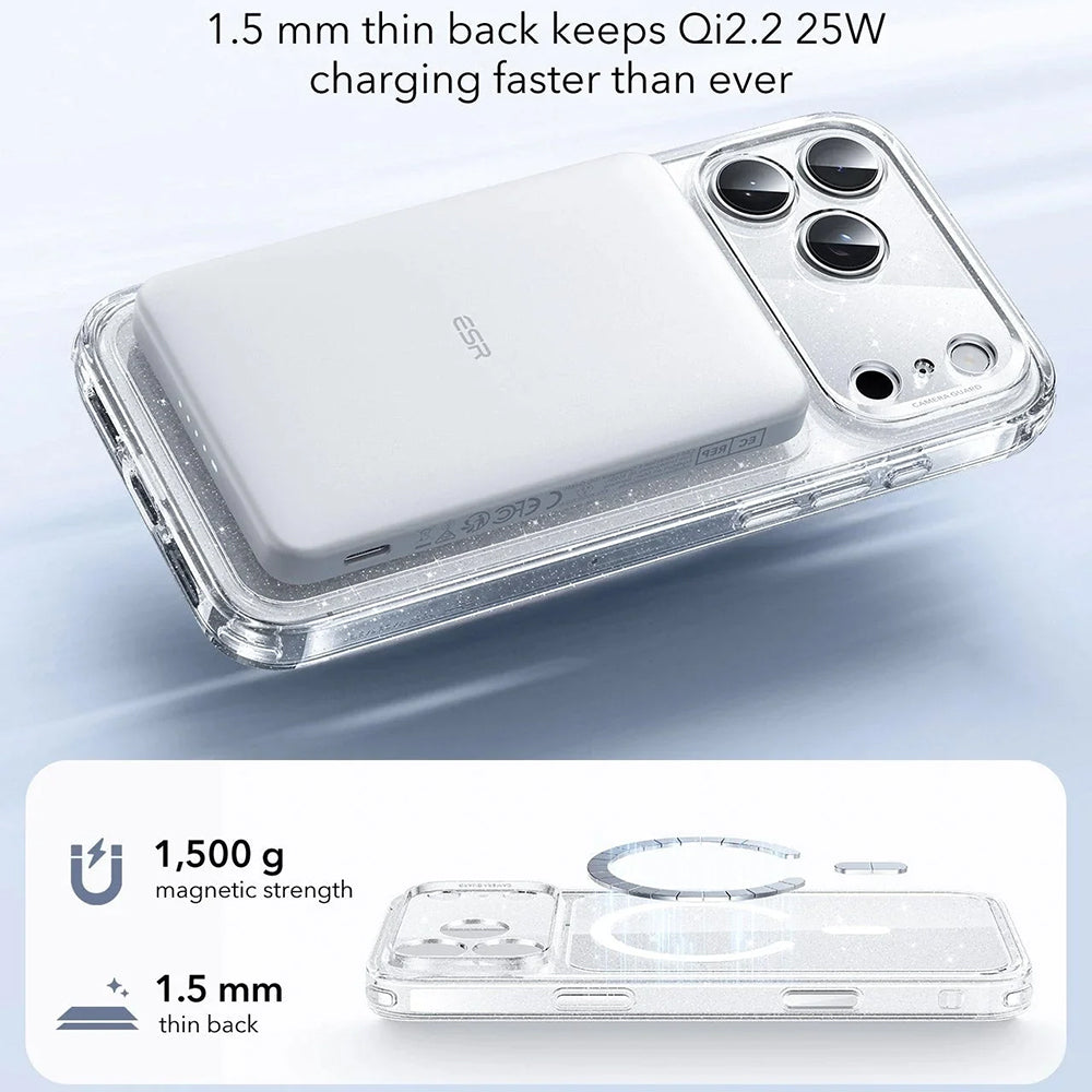 MagSafe tok Apple iPhone 17 Pro Max-hoz, ESR, Classic Hybrid Shimmer, Átlátszó