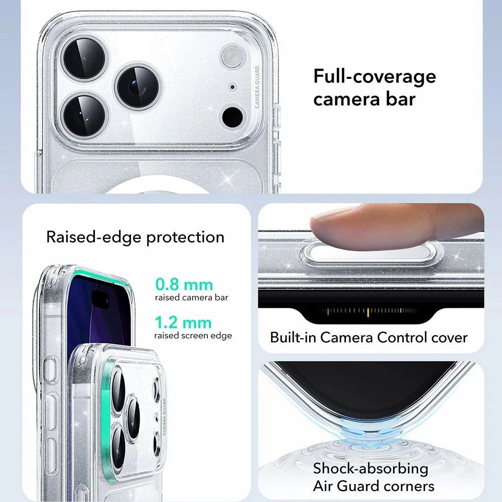 MagSafe tok Apple iPhone 17 Pro Max-hoz, ESR, Classic Hybrid Shimmer, Átlátszó