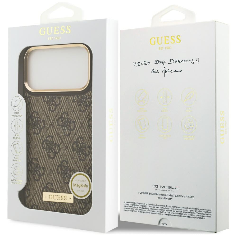 MagSafe tok Apple iPhone 17 Pro Max-hez, Guess, 4G Logo Plate, Barna