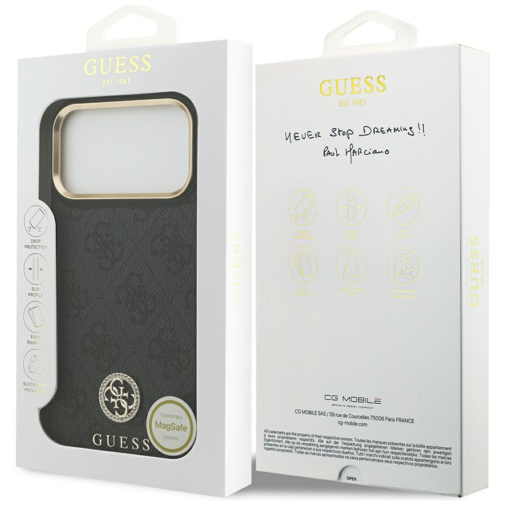 MagSafe tok Apple iPhone 17 Pro Max-hez, Guess, 4G Strass Logo, Fekete