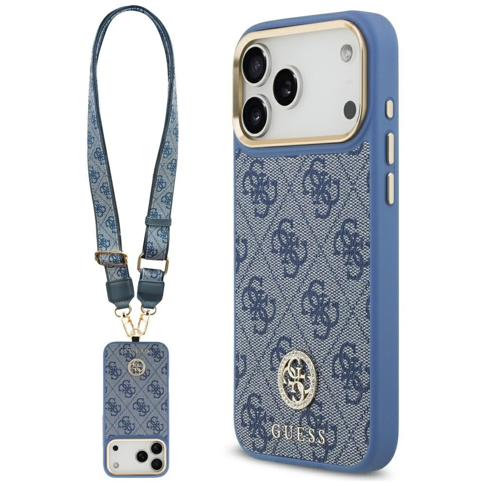 MagSafe tok Apple iPhone 17 Pro Max-hez, Guess, 4G Strass Logo nagy pánttal, Kék