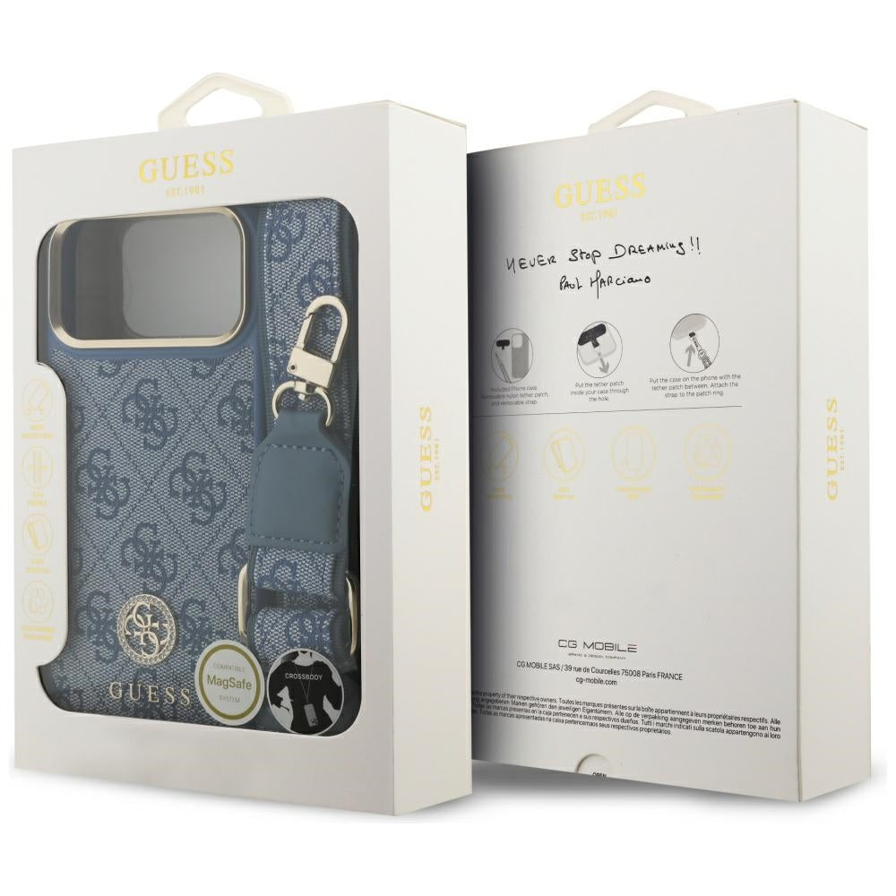 MagSafe tok Apple iPhone 17 Pro Max-hez, Guess, 4G Strass Logo nagy pánttal, Kék