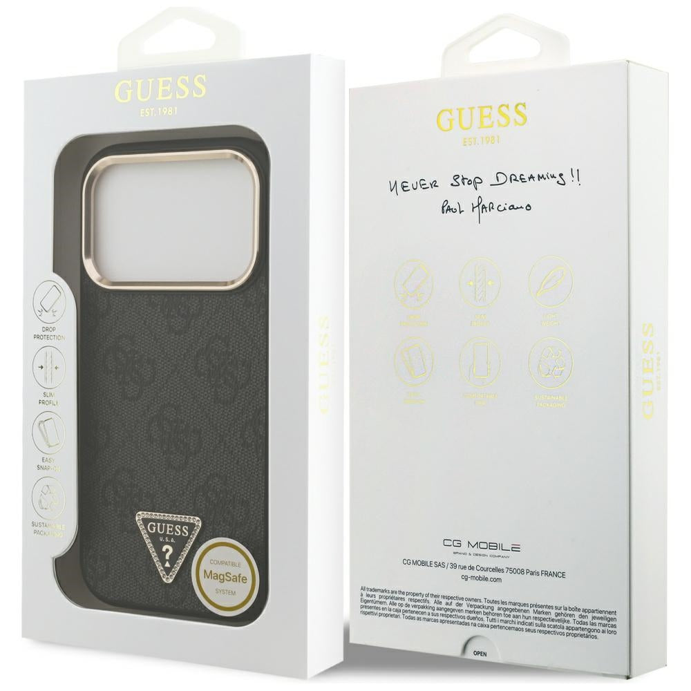 MagSafe tok Apple iPhone 17 Pro Max-hez, Guess, 4G Triangle Diamond Logo, Fekete