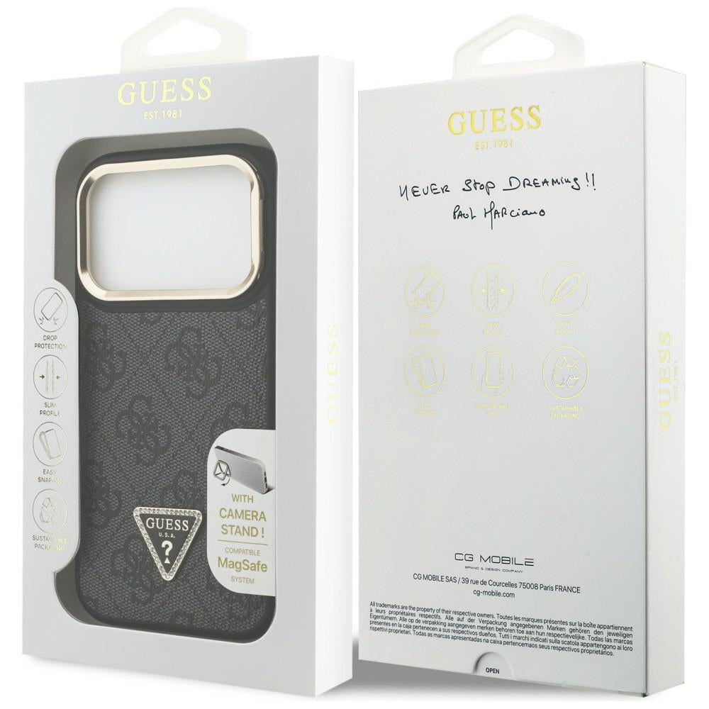 MagSafe tok Apple iPhone 17 Pro Max-hez, Guess, 4G Triangle Logo kameratartóval, Fekete Arany
