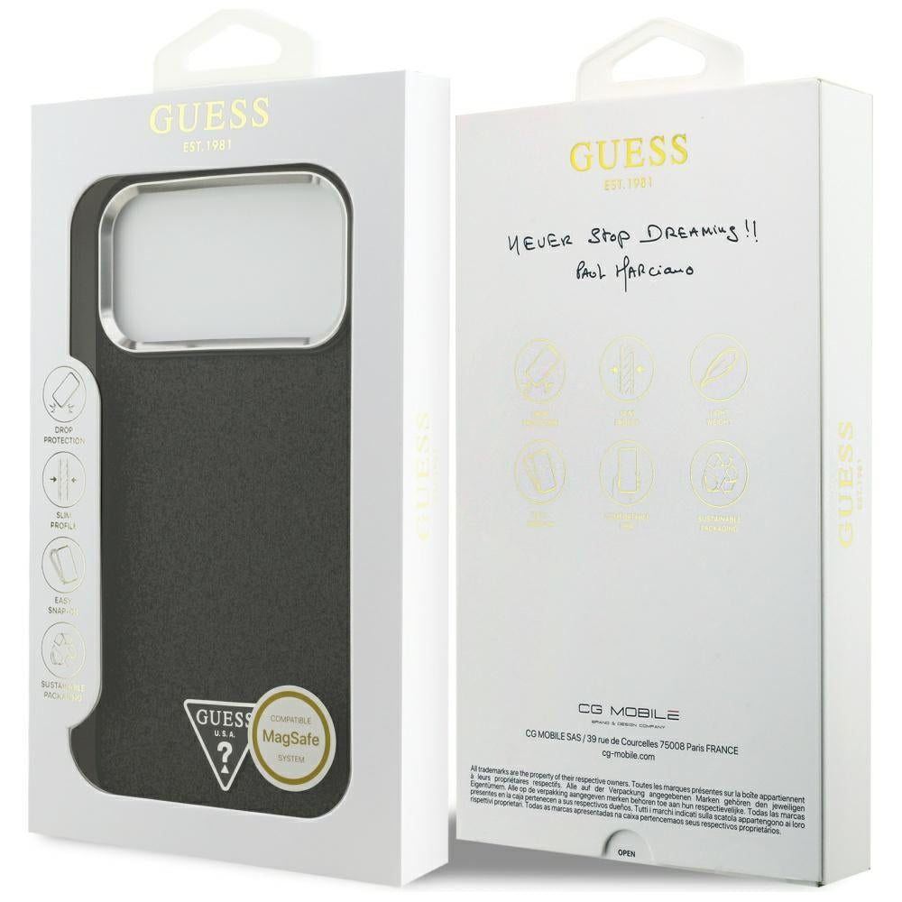 MagSafe tok Apple iPhone 17 Pro Max-hez, Guess, Glitter Triangle Logo, Fekete
