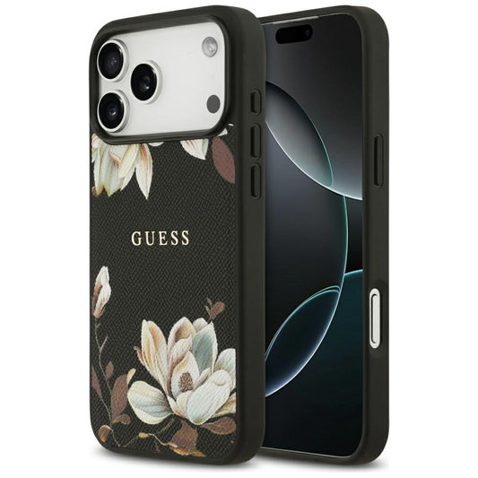 MagSafe tok Apple iPhone 17 Pro Max-hoz, Guess, Grained Flowers, Fekete