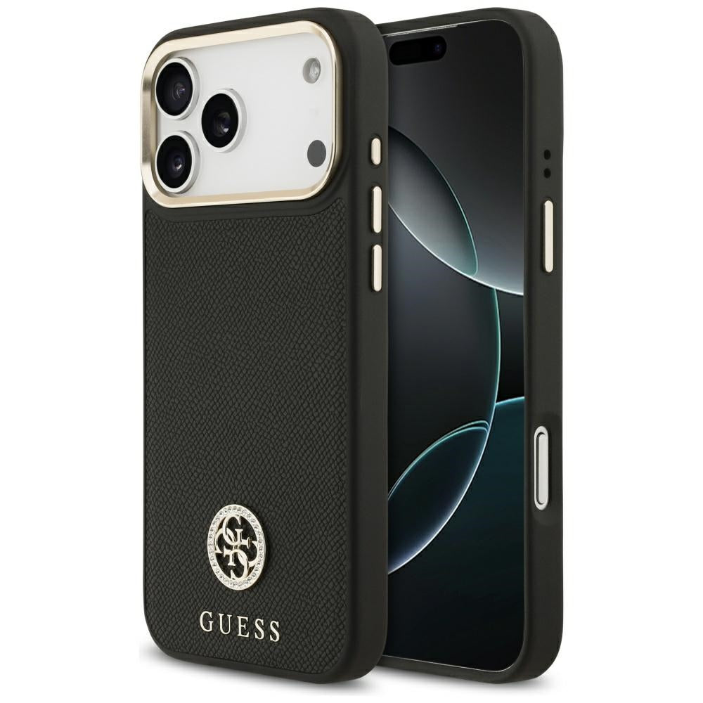 MagSafe tok Apple iPhone 17 Pro Max-hoz, Guess, Grained Strass Logo, Fekete