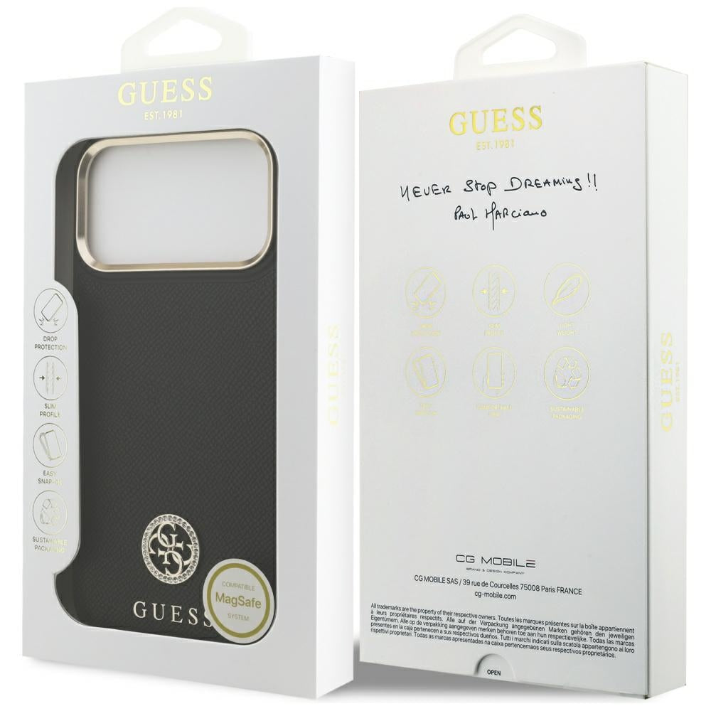 MagSafe tok Apple iPhone 17 Pro Max-hoz, Guess, Grained Strass Logo, Fekete