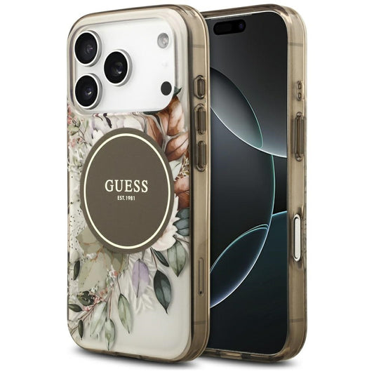 MagSafe tok Apple iPhone 17 Pro Max-hoz, Guess, IML Flower & Tonal Circle, Barna