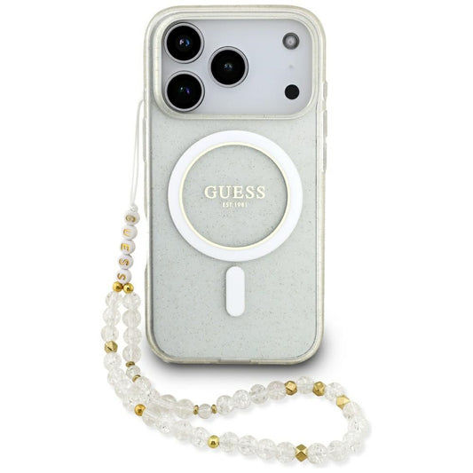 MagSafe tok Apple iPhone 17 Pro Max-hoz, Guess, IML Glitter gyöngyös pánttal, Átlátszó