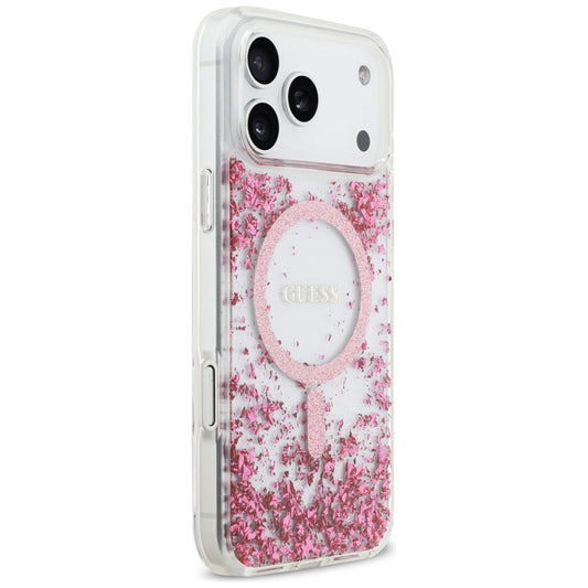MagSafe tok Apple iPhone 17 Pro Max-hoz, Guess, Resin Bottom Glitter, Rózsaszín