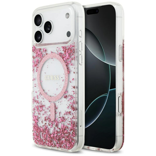 MagSafe tok Apple iPhone 17 Pro Max-hoz, Guess, Resin Bottom Glitter, Rózsaszín