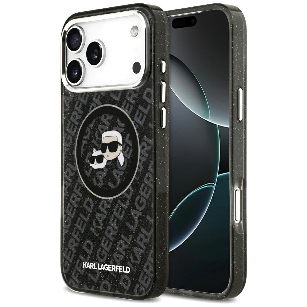 MagSafe tok Apple iPhone 17 Pro Max-hoz, Karl Lagerfeld, Glitter Karl & Choupette Head, Fekete