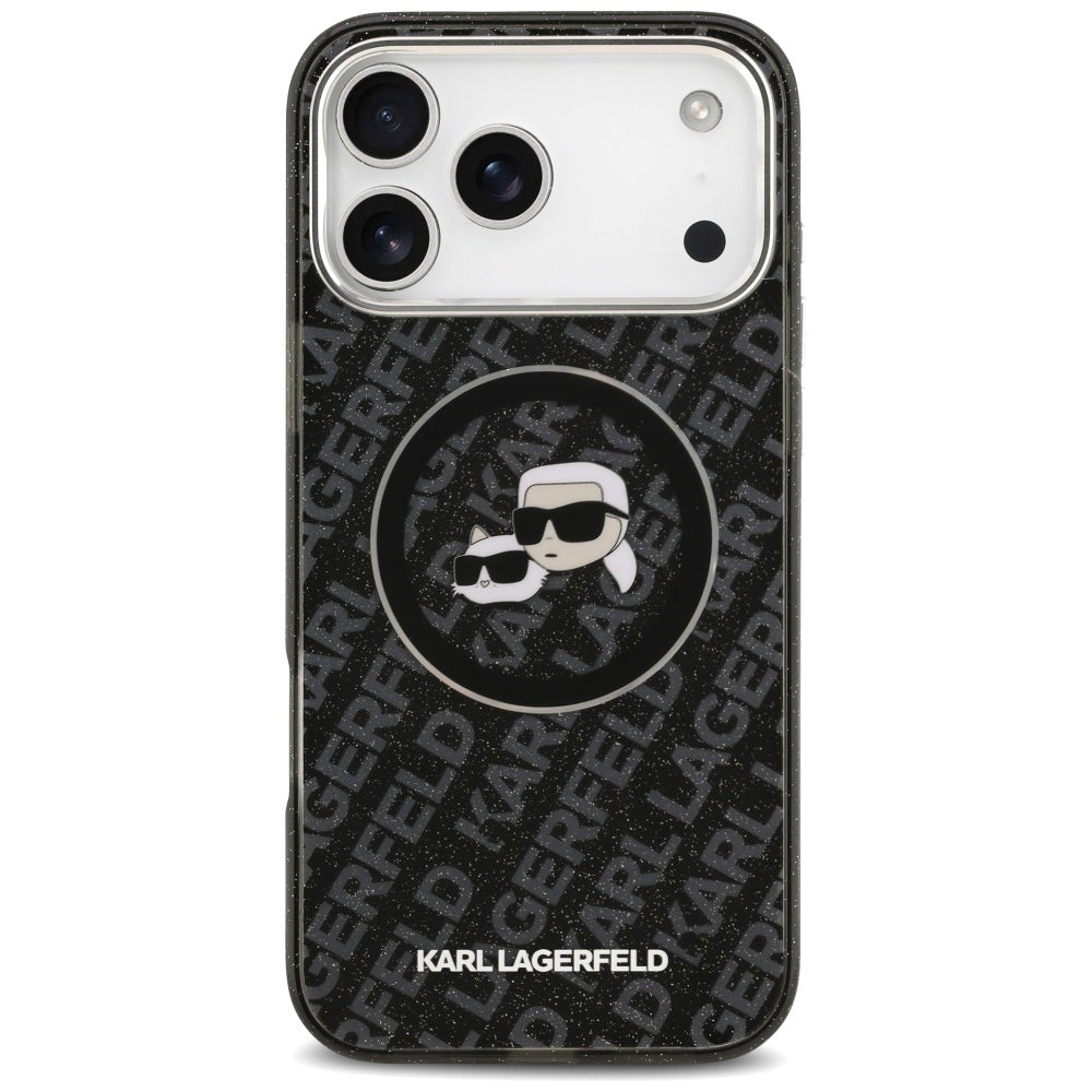 MagSafe tok Apple iPhone 17 Pro Max-hoz, Karl Lagerfeld, Glitter Karl & Choupette Head, Fekete