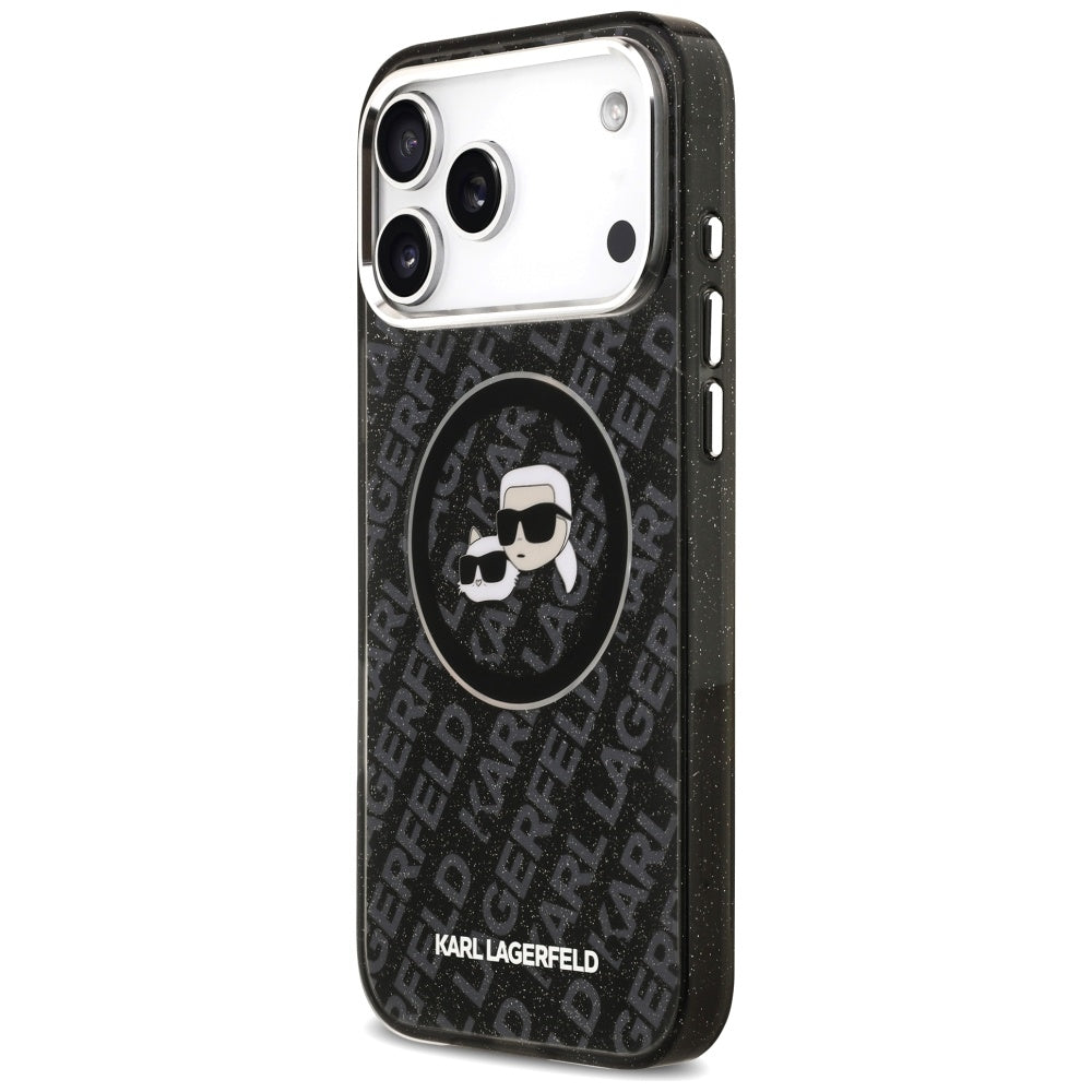 MagSafe tok Apple iPhone 17 Pro Max-hoz, Karl Lagerfeld, Glitter Karl & Choupette Head, Fekete