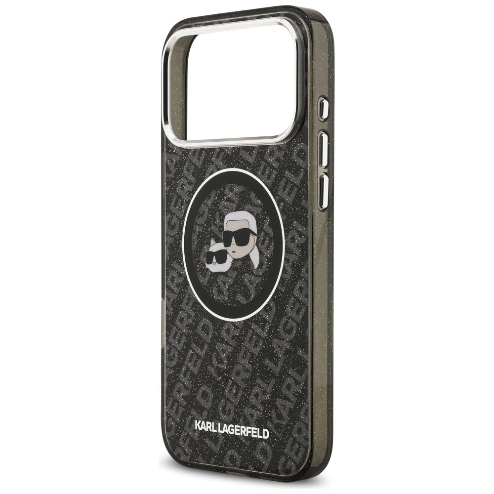 MagSafe tok Apple iPhone 17 Pro Max-hoz, Karl Lagerfeld, Glitter Karl & Choupette Head, Fekete