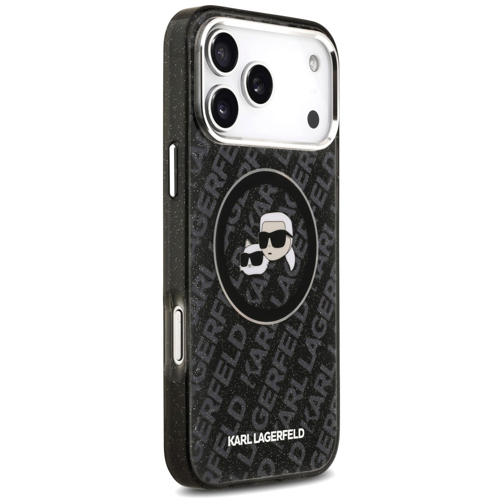 MagSafe tok Apple iPhone 17 Pro Max-hoz, Karl Lagerfeld, Glitter Karl & Choupette Head, Fekete