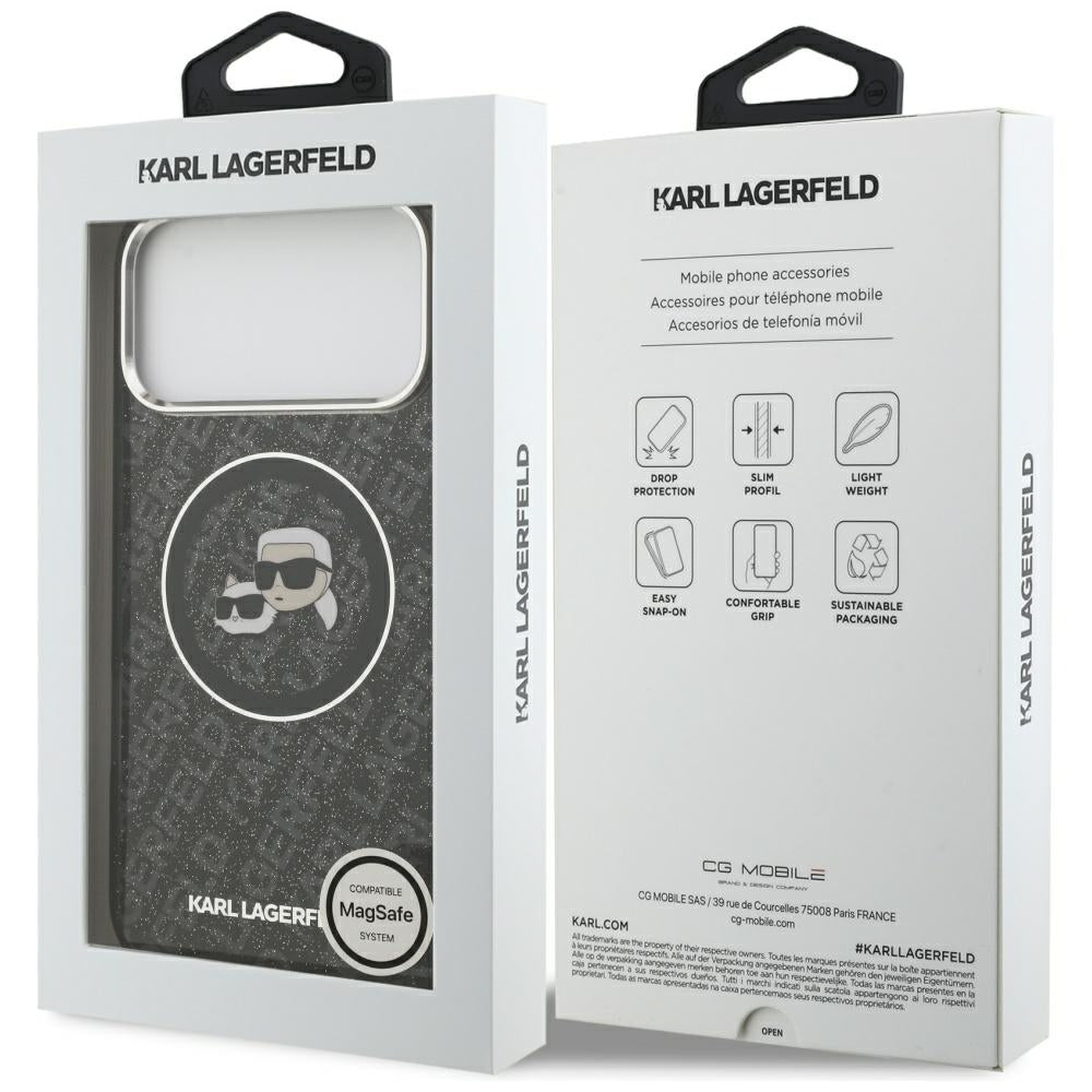 MagSafe tok Apple iPhone 17 Pro Max-hoz, Karl Lagerfeld, Glitter Karl & Choupette Head, Fekete