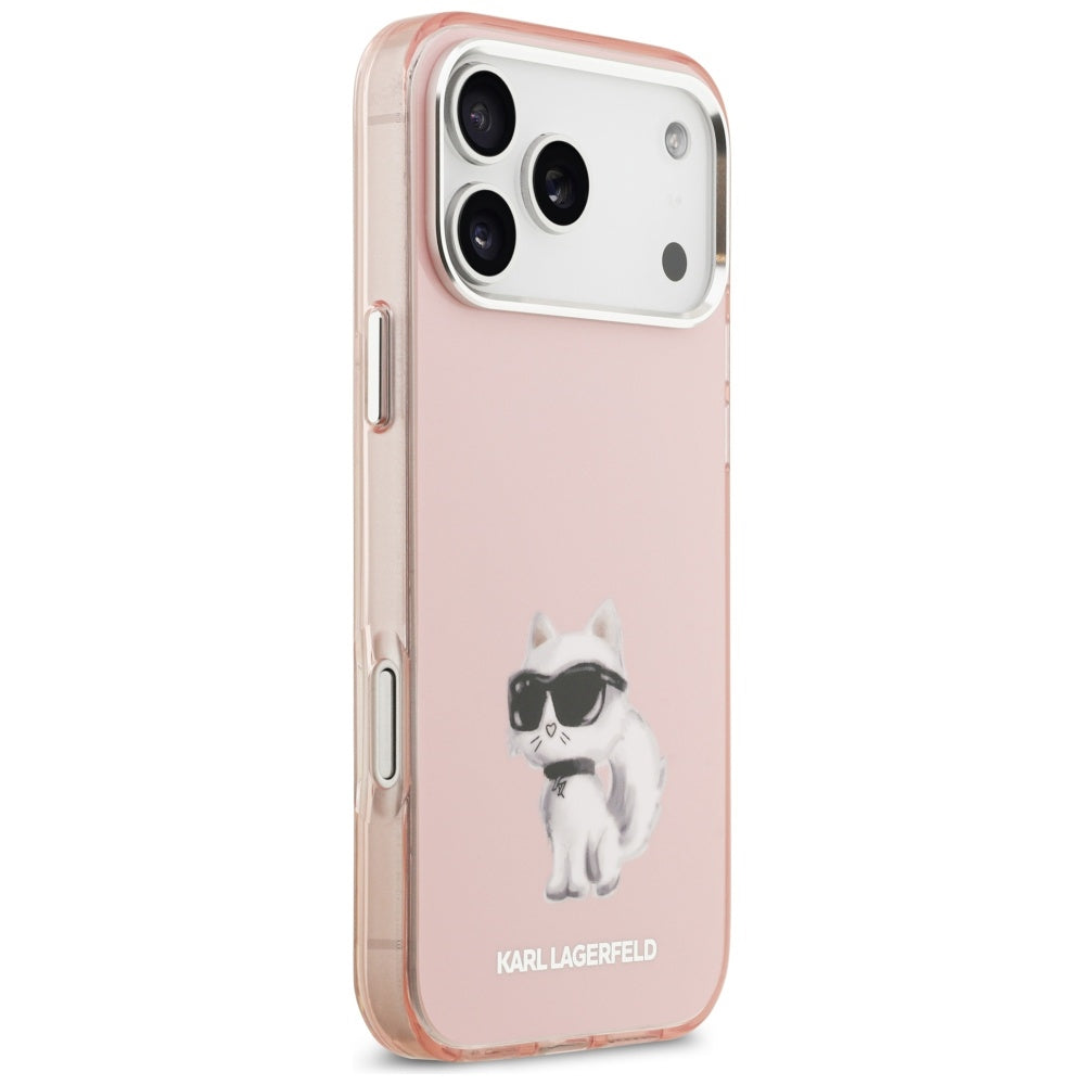 MagSafe tok Apple iPhone 17 Pro Max-hez, Karl Lagerfeld, IML Aquarelle Logo Choupette, Rózsaszín
