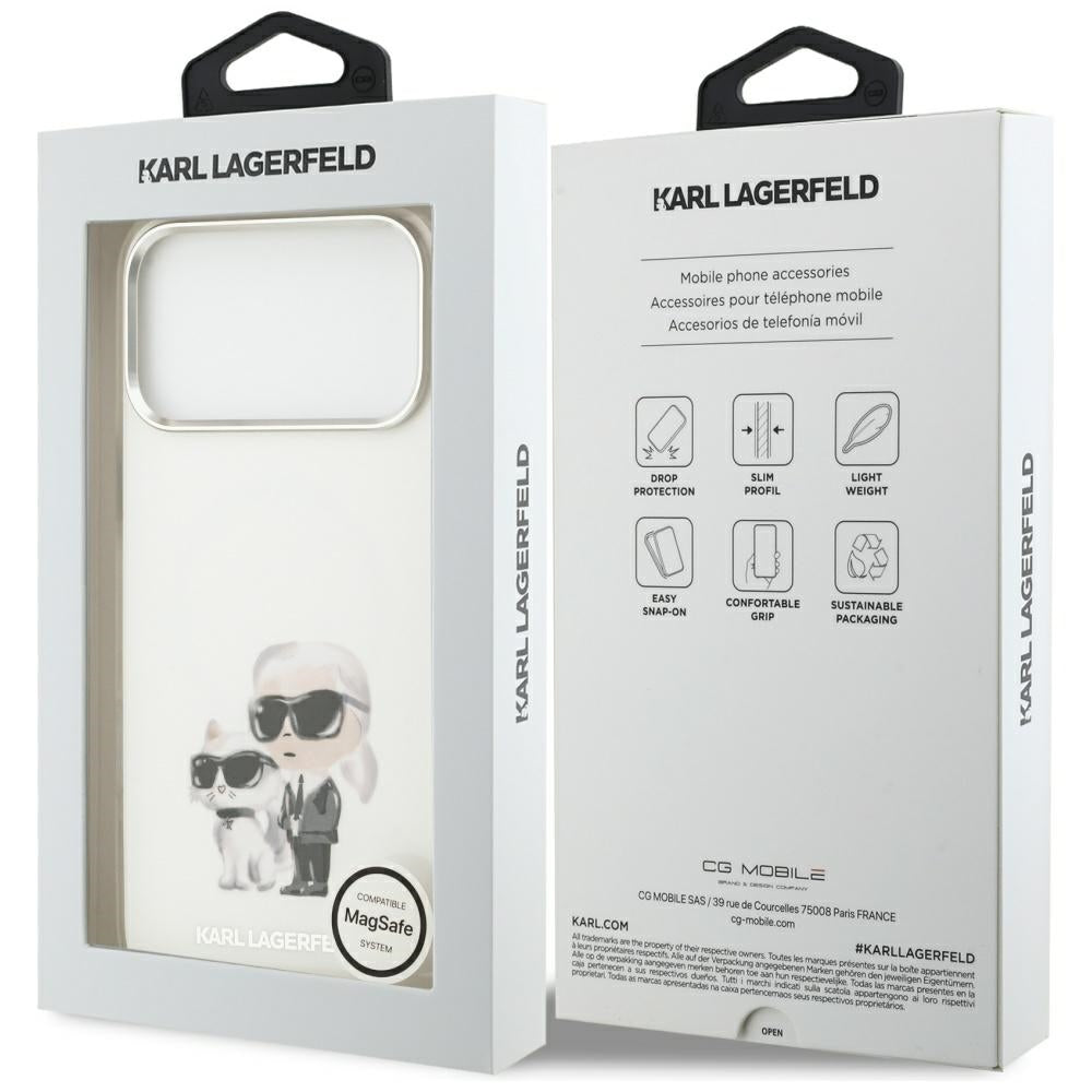 MagSafe tok Apple iPhone 17 Pro Max-hez, Karl Lagerfeld, IML Aquarelle Logo Karl & Choupette, Fehér