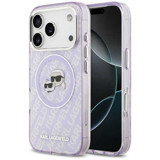 MagSafe tok Apple iPhone 17 Pro Max-hez, Karl Lagerfeld, IML Glitter Karl & Choupette`s Heads, Lila