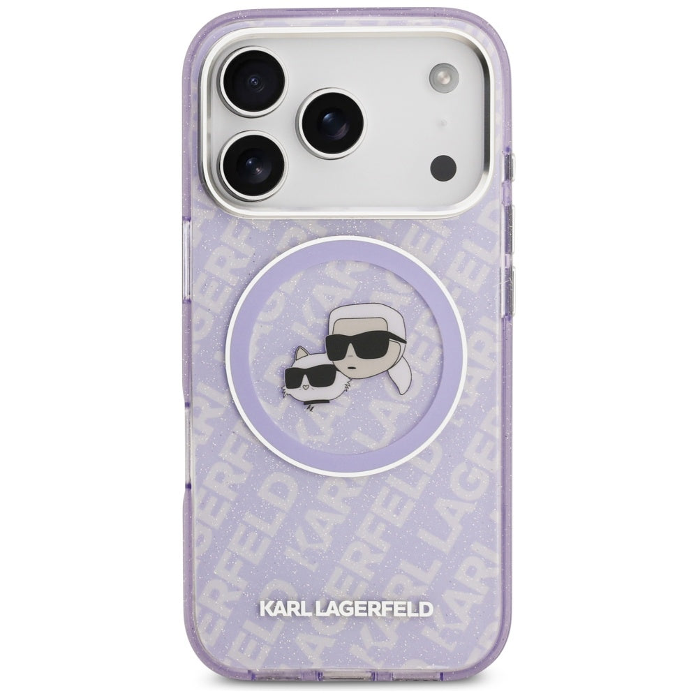 MagSafe tok Apple iPhone 17 Pro Max-hez, Karl Lagerfeld, IML Glitter Karl & Choupette`s Heads, Lila