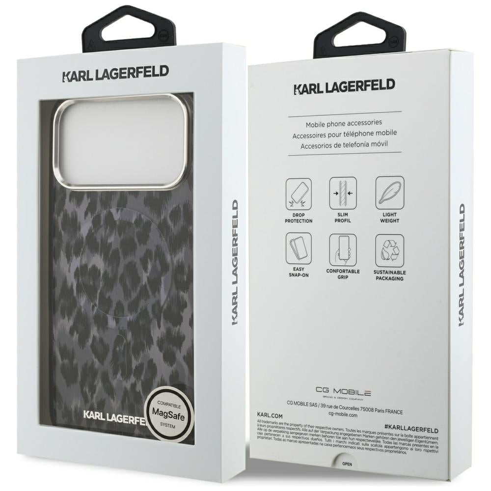MagSafe tok Apple iPhone 17 Pro Max-hez, Karl Lagerfeld, IML Leopard minta, Fekete