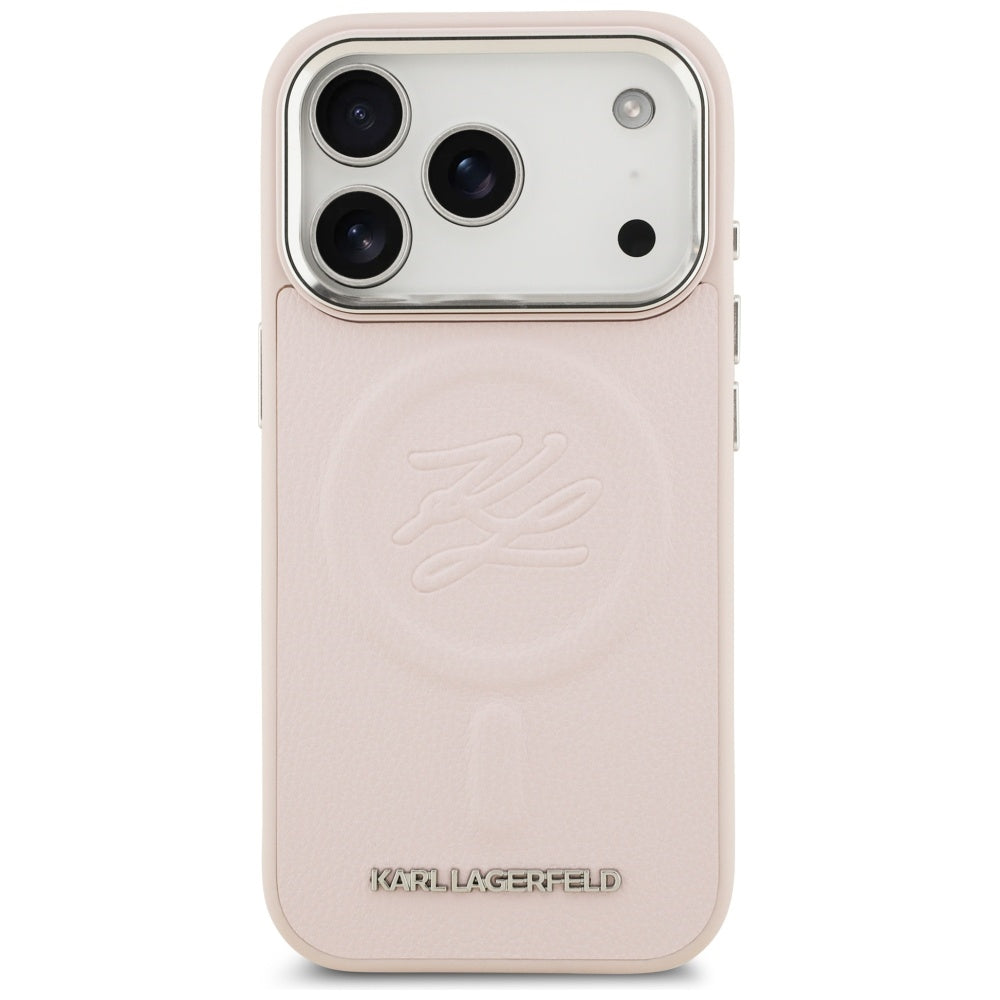 MagSafe tok Apple iPhone 17 Pro Max-hoz, Karl Lagerfeld, Kezdőbetű & Fém Logó, Rózsaszín