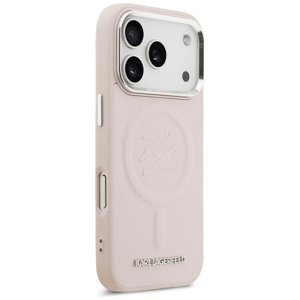 MagSafe tok Apple iPhone 17 Pro Max-hoz, Karl Lagerfeld, Kezdőbetű & Fém Logó, Rózsaszín