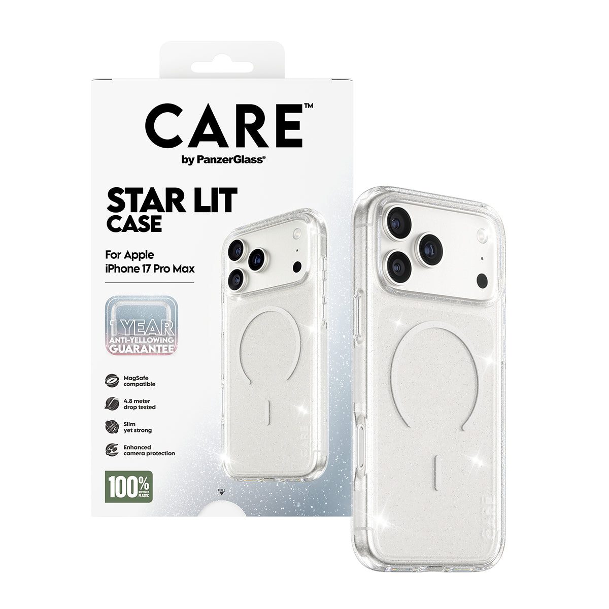 MagSafe tok Apple iPhone 17 Pro Max-hoz, PanzerGlass, Care Urban Explorer Star Lit, Átlátszó Fehér