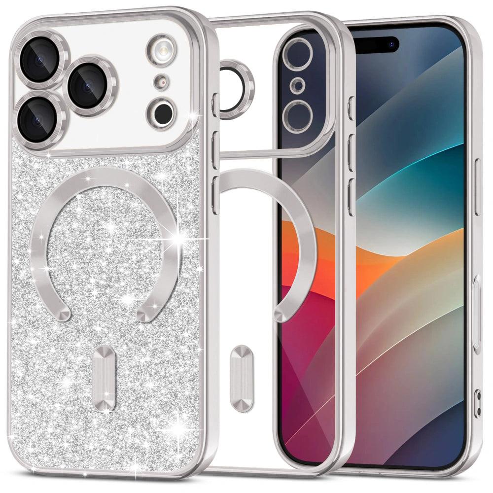 MagSafe Case for Apple iPhone 17 Pro Max, Techsuit, Luxury Glitter, Silver