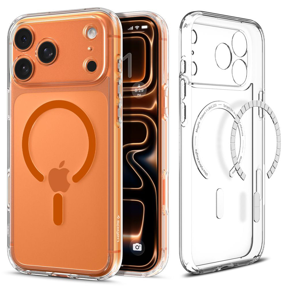 MagSafe tok Apple iPhone 17 Pro-hoz, Spigen, Ultra Hybrid, Átlátszó Narancssárga ACS11112