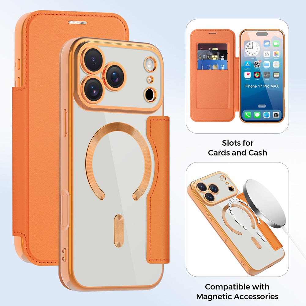 MagSafe Case for Apple iPhone 17 Pro, Techsuit, SmartMag Book, Orange